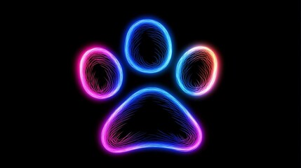 Neon Paw Print Symbol  Illustration - Colorful neon paw print,  art, pet symbol, vibrant design, digital illustration. Represents friendship, loyalty, companionship, love, and playfulness.