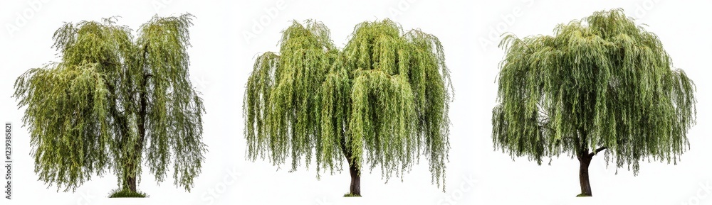 Poster daytime scene with a 3d architectural visualization featuring a weeping willow tree on a transparent