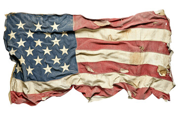 Isolated Old Distressed American Flag on Transparent
