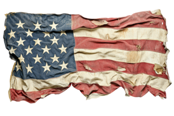 Isolated Old Distressed American Flag on Transparent