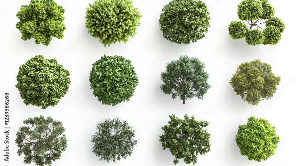 Aufkleber a top-down view of trees depicted in 3d for use in digital compositions, illustrations, 2d architect