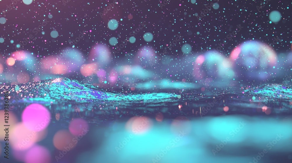 Poster the scene presents an abstract digital data background with a wave of moving dots and a 3d rendered 