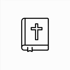 Fototapeta premium Simple line drawing of closed bible with cross and bookmark. Minimalist religious icon design on clean background. Concept of: religious education, church services, faith community.
