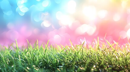 Obraz premium Vibrant spring nature scene with sunlight and green grass. Generative AI