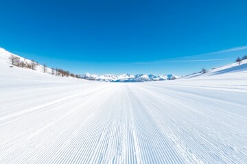 A skier marks the snow with precise tracks while traversing the open, sunlit Spearhead Traverse located near Whistler, British Columbia, Canada