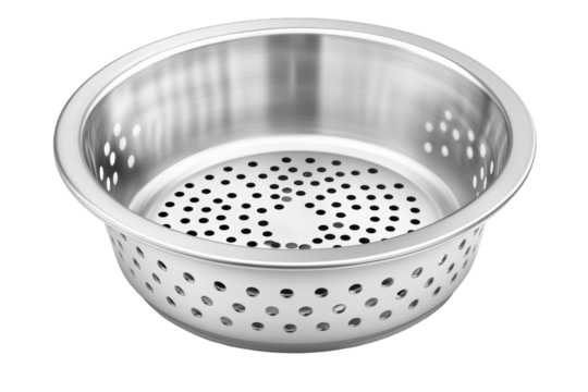 Isolated Stainless Steel Kitchen Colander with Perforated Design