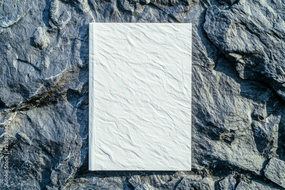 Poster a 3d rendering of an empty, close-up softcover paperback book in a5 size, shown in a vertical positi