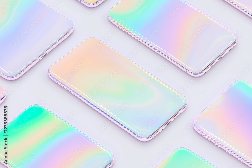 Poster a 3d rendering of a phone screen mockup and several floating slides, demonstrating an app interface,