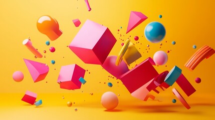 Fototapeta premium Abstract, colorful 3D platonic shapes in a dynamic composition