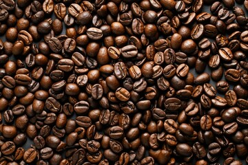 Obraz premium Big pile of fresh roasted coffee beans. Image illustrated food for advertisement
