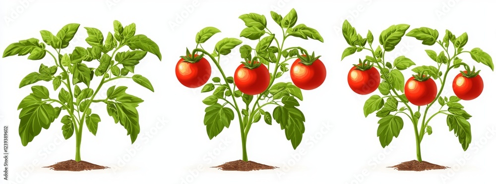Poster 3d rendering of tomato trees featuring a transparent background, designed for illustration purposes,