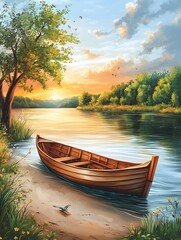 Obraz premium The tranquil riverbank in the morning light