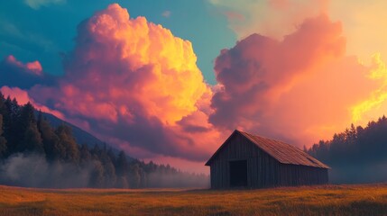 A tranquil Swedish night bathes Dalarna's ancient barn in low light