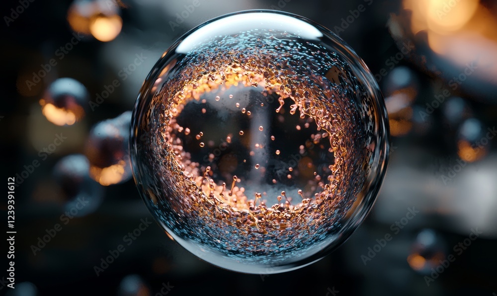 Poster 3d rendering of a human cell or embryonic stem cell with a microscope background