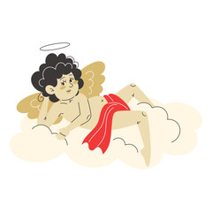 Cupid rests on a fluffy cloud, dreaming of love and spreading romance in the air, a charming illustration for Valentine's Day