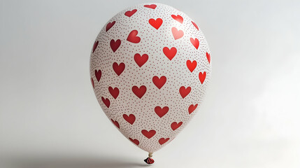 A white balloon with tiny red hearts printed all over against pure white background.