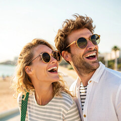 Romantic lovely couple smiling