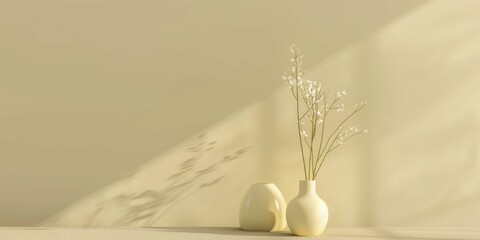 A minimalist setting with a soft yellow backdrop, Subtle textures and gentle lines, Modern minimalist style
