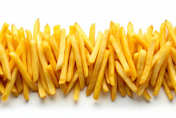 Fototapeta premium Golden Brown Crispy French Fries on White Background