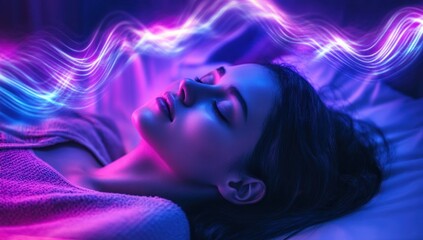 Serene Sleep: A Woman Immersed in Tranquil Vibrations