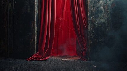 Elegant red curtain in a dramatic dim-lit setting