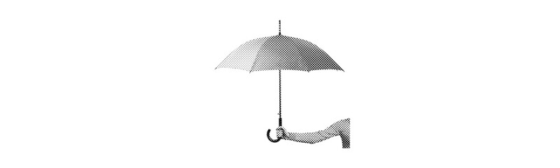 hand holding umbrella isolated halftone dots texture cut-out retro magazine style collage element for mixed media trendy modern design vector illustration on white background © ayb