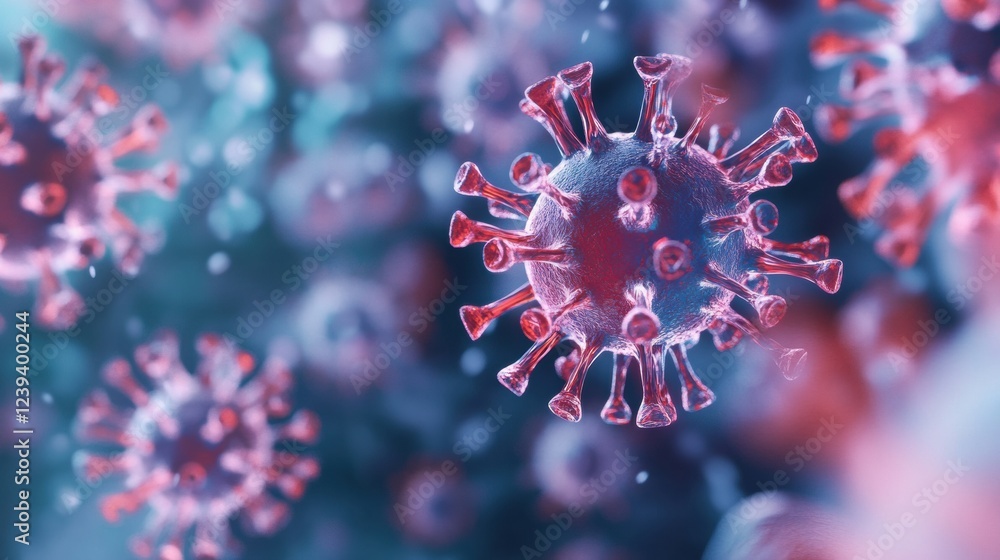 Poster understanding respiratory virus infection through a 3d illustration of viral particles affecting lun
