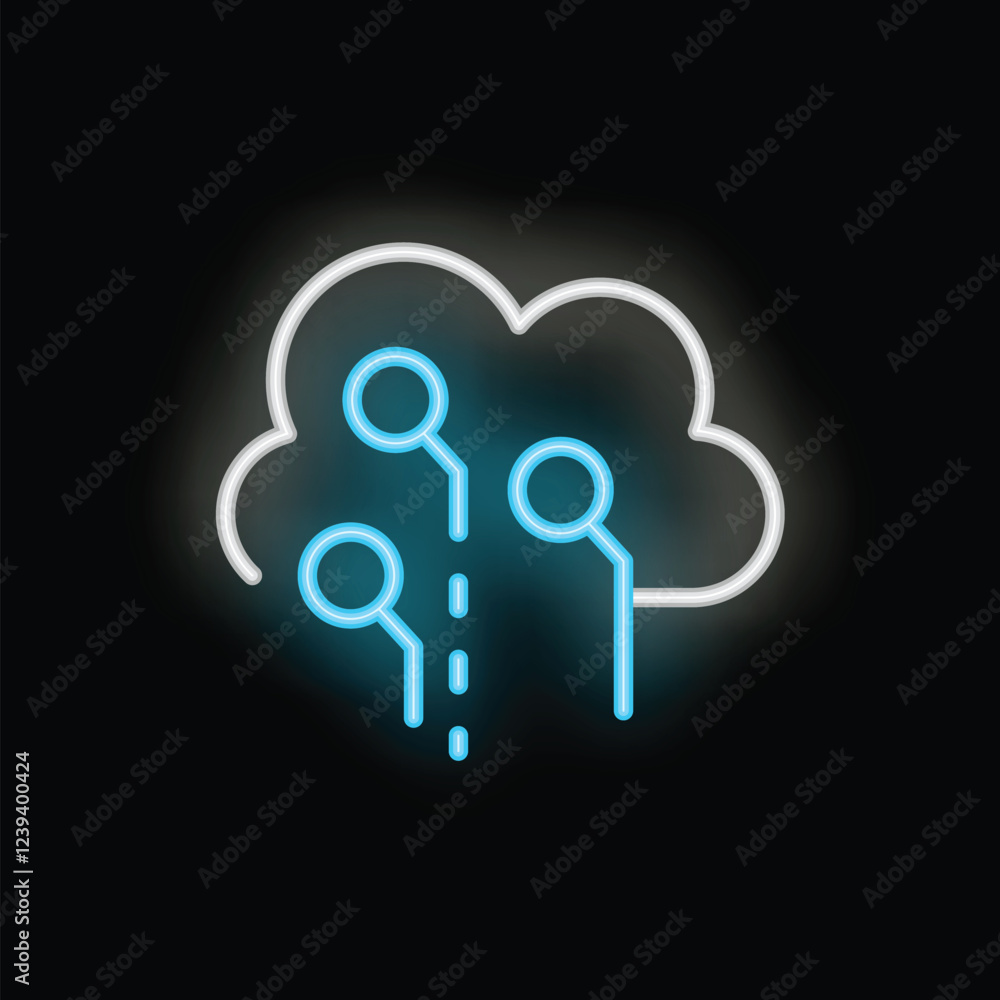 Poster neon cloud computing icon showing electronic circuits inside glowing cloud
