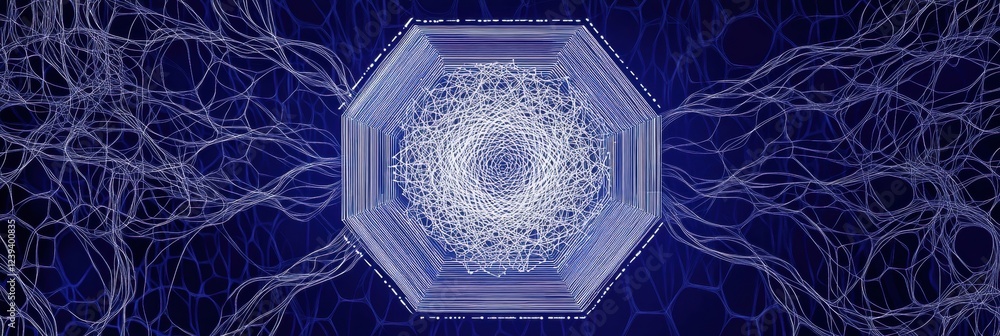 Aufkleber blue technology background with white hexagons and lines for business, data science, or tech concept