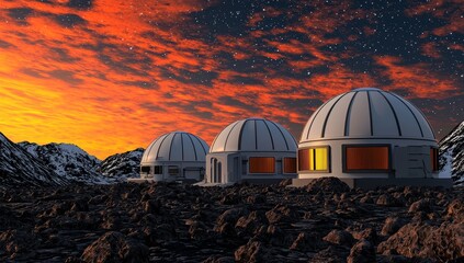 Fototapeta premium A visionary art piece depicting a futuristic space colony within a city on Mars, set against a background illustration