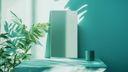 Minimalist still life with geometric decor and potted plant