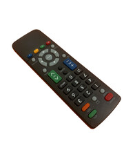 Black TV remote control isolated on a white background