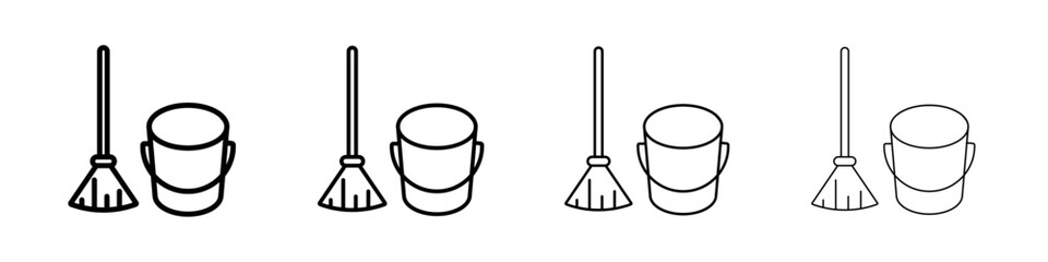 besom with stick and pail icon Flat illustration sign © student