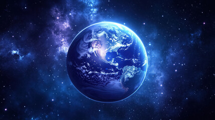 Obraz premium Earth Glowing at Night from Space with Twinkling City Lights Across Continents Against the Vast Dark Expanse of the Universe