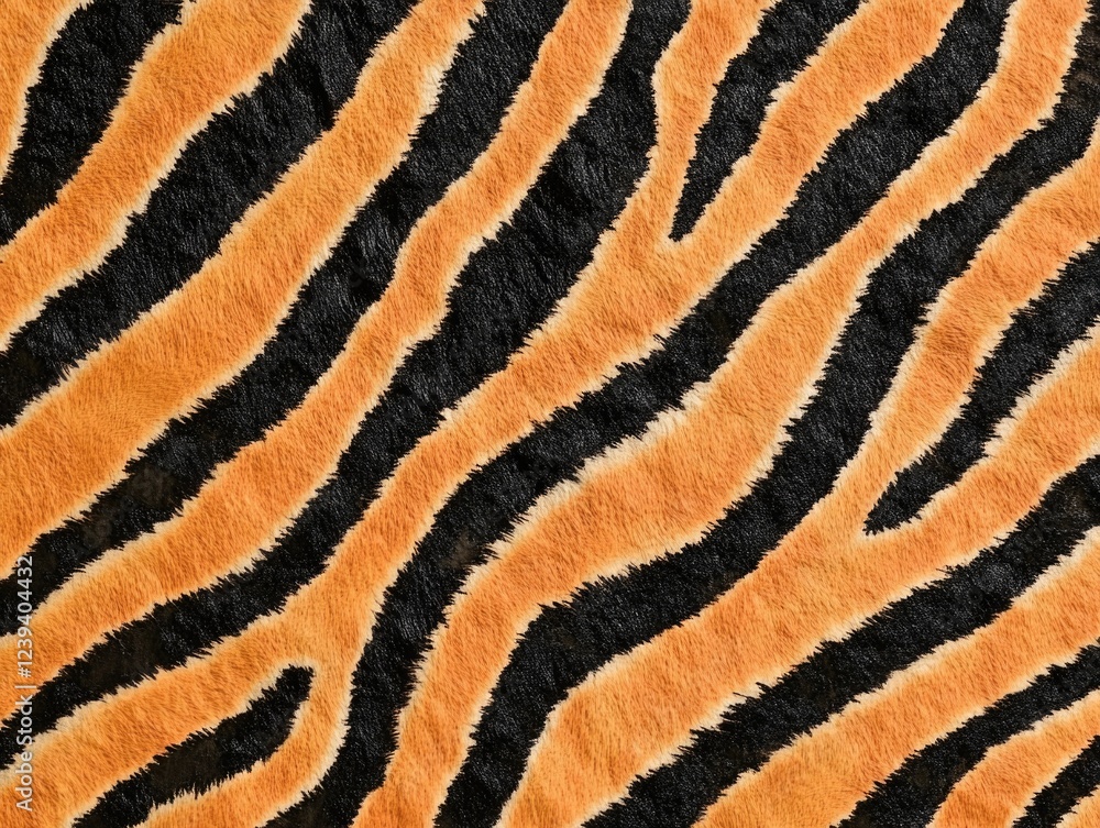 Poster a close-up view of a vibrant tiger print background with intricate patterns.