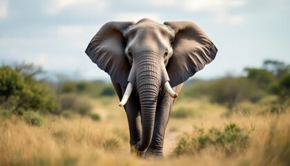 Fototapeta premium Close-up of majestic elephant in natural habitat. Wildlife portrait for conservation and nature awareness.