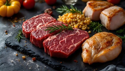 Fototapeta premium Juicy Steaks Chicken Breast and Couscous Gourmet Meal