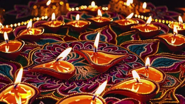 A breathtaking 4K ultra-HD festive stock video capturing the radiant beauty of Diwali, the Indian festival of lights, 
