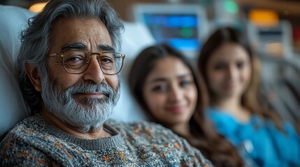 Indian cancer patient receiving support from family members in a hospital room showcasing emotional bonds and the importance of familial support during tough times