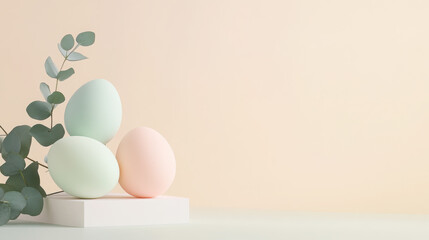 Fototapeta premium Modern easter minimalism with pastel colored eggs for elegant seasonal decor