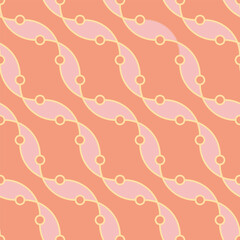 Waves and circles seamless vector pattern. Soft abstract illustration background in pink and yellow.