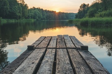 Naklejka premium The lake presents a breathtaking view with calm, reflective waters and a welcoming pier