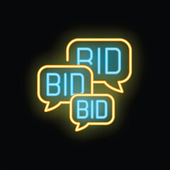 Fototapeta premium Neon sign illustrating the concept of bid with speech bubbles