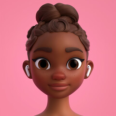 a girl with white earbuds, set against a pink background, representing modern tech and youthful charm.