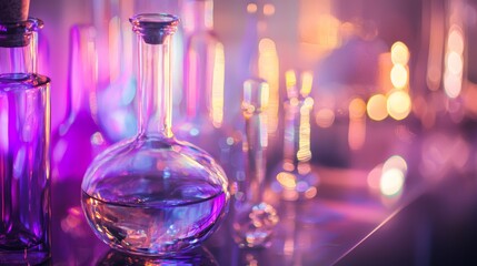 Glassware and neon lights creating a vibrant bar atmosphere