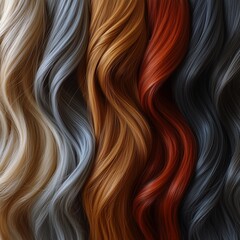 Naklejka premium Vibrant strands of hair in various hues create a mesmerizing display of color and texture in a stylish arrangement. Generative AI