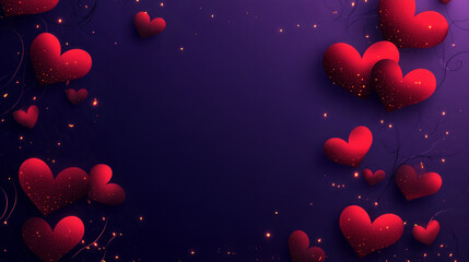 valentines day purple background with red hearts