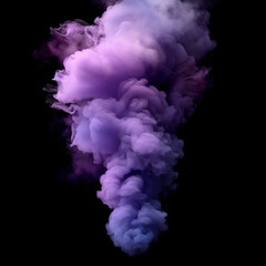 Fototapeta premium A dramatic plume of vibrant purple smoke swirling dynamically against a black background, perfect for creative and abstract visuals.