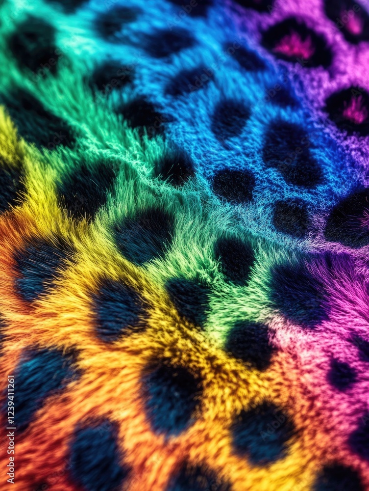 Poster a close-up view of a vibrant and colorful leopard fur with distinct spot patterns, highlighting the 