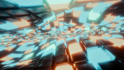 Fototapeta premium Vibrant 3D abstract composition of glowing cubes in motion